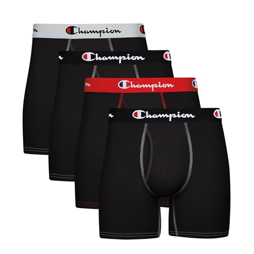 Champion Herren Baumwoll-Stretch für Den Alltag, Retroshorts, Schwarz, 4 Stück, Medium (4er Pack) von Champion