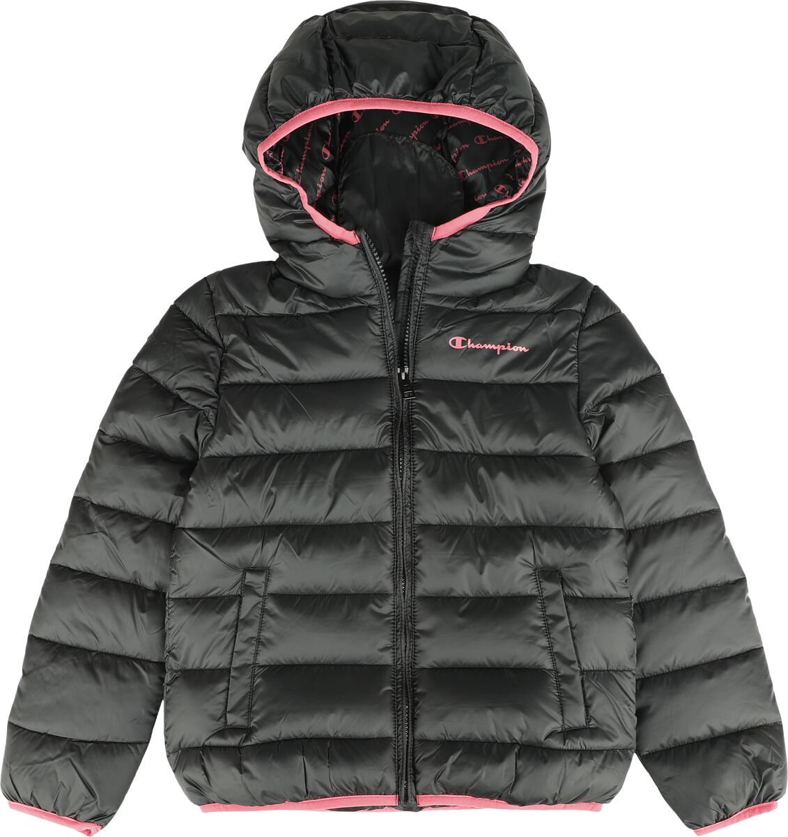 Champion Jacke - Legacy Outdoor Hooded Jacket - 122/128 bis 170/176 - für Mädchen - Größe 170/176 - schwarz/pink von Champion