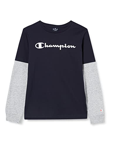 Champion Jungen American Classics Overlay-L/S T-Shirt, Marine/Grau Melange, 15-16 Jahre von Champion