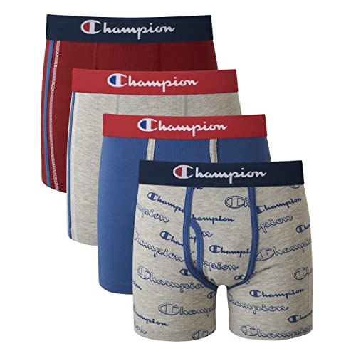 Champion Jungen Boxershorts, Baumwolle, Stretch, 4er-Pack Retroshorts, Grau/Rot/Marineblau, S von Champion