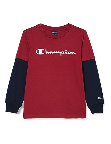 Champion Jungen Legacy American Classics B-Two-Color L-s Crewneck Logo Langarmshirt, Rot Tbr/Marineblau, 3-4 Jahre von Champion