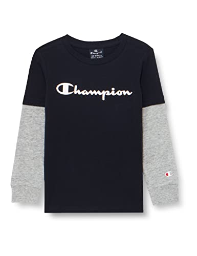 Champion Jungen Legacy American Classics Overlay L/S Logo Langarmshirt, (Marine/Grau Melange), 3-4 Jahre von Champion