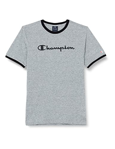 Champion Jungen Legacy American Classics S/S Ringer Logo T-Shirt, Grau, 7-8 Jahre von Champion