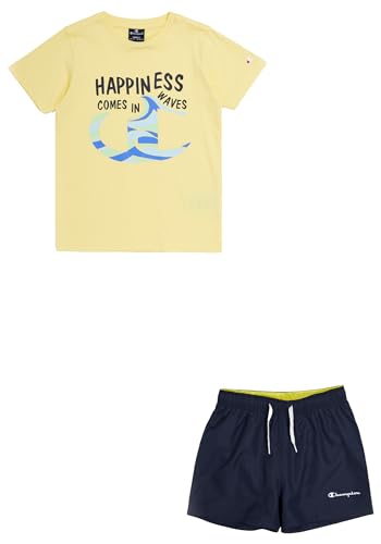 Champion Jungen Legacy Back to The Beach B – Graphic Pastel Crewneck T-Shirt & Wr Shorts Komplett, Pastellgelb/Marineblau, 11-12 Jahre von Champion