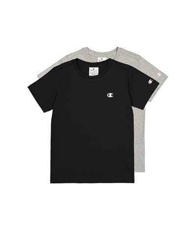 Champion Jungen Legacy Basics B-S-S 2-Pack Crewneck T-Shirt, Schwarz/Hellgrau Melange, 7-8 Jahre (2er Pack) von Champion