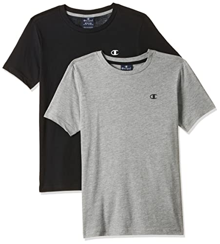 Champion Kinder und Jugendliche Legacy- Classic C-logo S/S T-Shirt, Helles Heather Grey und Schwarz, 9-10 Jahre von Champion