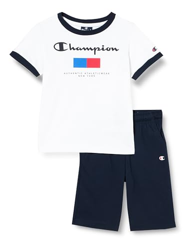 Champion Jungen Legacy Graphic Shop B-New York Crewneck T-Shirt & Shorts Komplett, Weiß/Marineblau, 11-12 Jahre von Champion