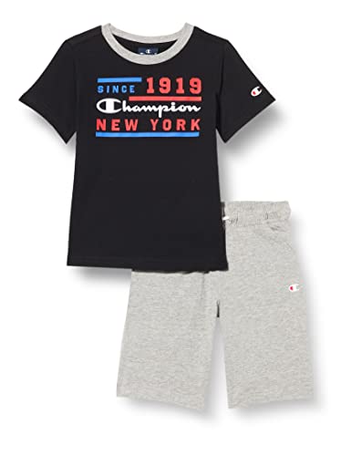 Champion Jungen Legacy Graphic Shop S/S T-Shirt & Lange Shorts Komplett, (Schwarz/Hellgrau Melange), 5-6 Jahre von Champion