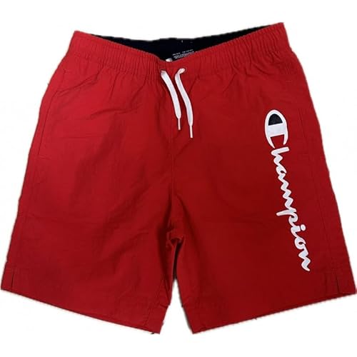 Champion Jungen Legacy Icons Beachshorts B-Crinkle Taslon Contrast Logo Badehose, rot, 15-16 Jahre von Champion