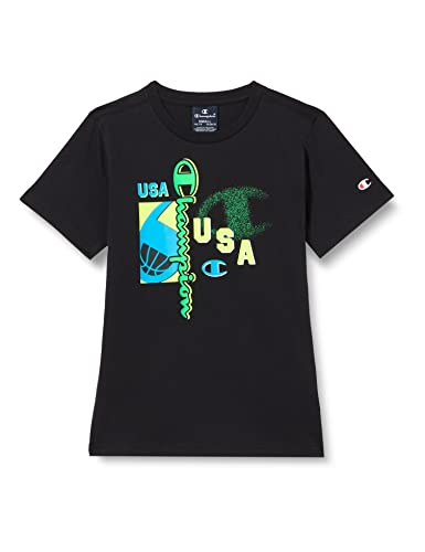 Champion Jungen Legacy Neon Spray-Graphic S/S T-Shirt, Schwarz, 3-4 Jahre von Champion