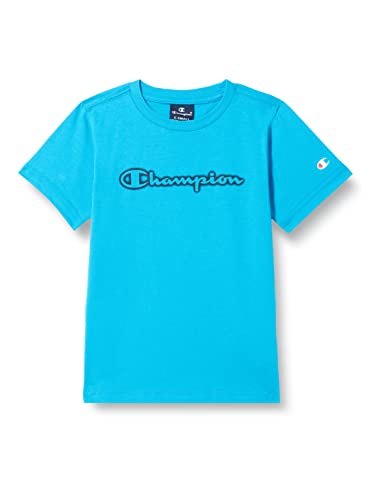 Champion Jungen Legacy Neon Spray S/S Logo T-Shirt, Leuchtblau, 3-4 Jahre von Champion