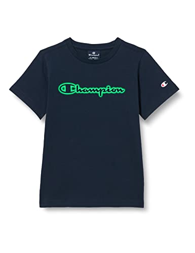 Champion Jungen Legacy Neon Spray S/S Logo T-Shirt, Marineblau, 5-6 Jahre von Champion