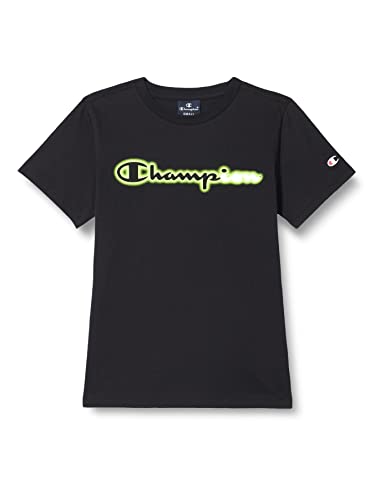 Champion Jungen Legacy Neon Spray S/S Logo T-Shirt, Schwarz, 7-8 Jahre von Champion