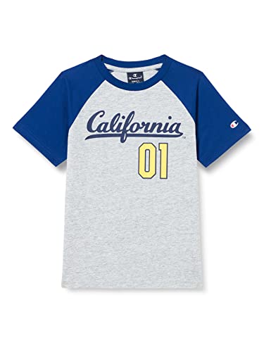 Champion Jungen Legacy Raglan S/S T-Shirt, (Grau Melange/Blau College), 5-6 Jahre von Champion