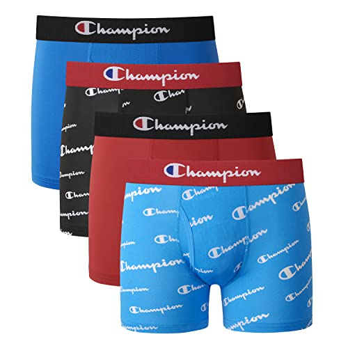 Champion Jungen Unterw sche Everyday Active Stretch Boxershorts Sortiert 4er Pack, Blau/Rot/Schrift, XL von Champion