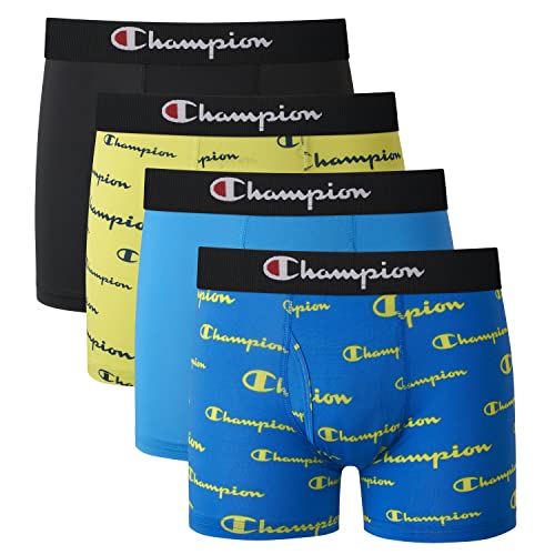 Champion Jungen Unterw sche Everyday Active Stretch Boxershorts Sortiert 4er Pack, Schwarz/Blau/Schrift, M von Champion