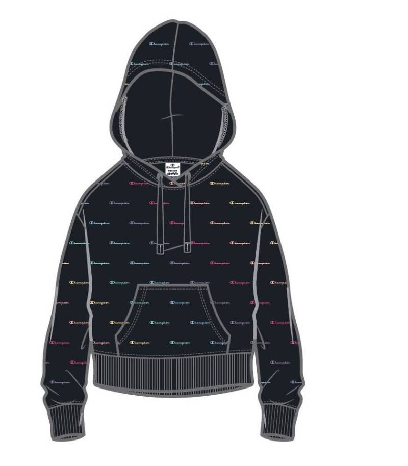 Champion Kapuzenpullover (Baumwolle Hoodie) Allover Logo-Print schwarz Damen von Champion