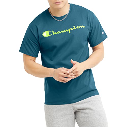 Champion Klassisches T-Shirt für Herren, Nifty Turquoise Script, XXL von Champion