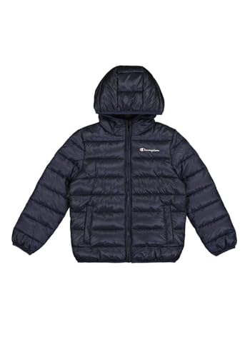 Champion Legacy Outdoor B (306868) – WR Light Cirè 40gr Small Script Logo Hooded Jacket, Marineblau (NNY), 9–10 Jahre (M) Unisex – Kinder FW24 von Champion