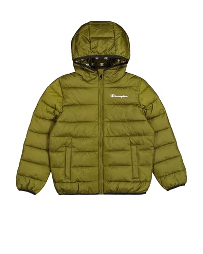Champion Legacy Outdoor B (306868) – WR Light Cirè 40gr Small Script Logo Kapuzenjacke, Olivgrün (GNUM), 11–12 Jahre (L), Unisex – Kinder FW24 von Champion