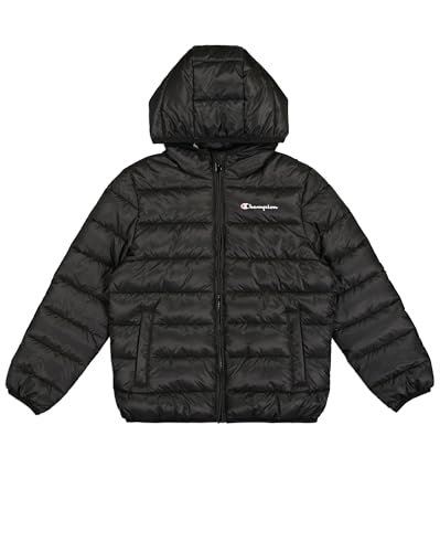 Champion Legacy Outdoor B (306868) – WR Light Cirè 40gr Small Script Logo Kapuzenjacke, Schwarz/Pink (NBK), 3–4 Jahre (XXS), Unisex – Kinder FW24 von Champion