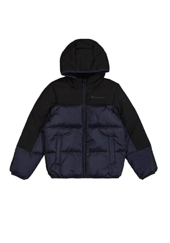 Champion Legacy Outdoor Retro Sport B (306872) – WR Ripstop Nylon Woven 40gr Kapuzenjacke, Mehrfarbig Marineblau/Schwarz (NNY/NBK), 9–10 Jahre (M), Kind FW24 von Champion