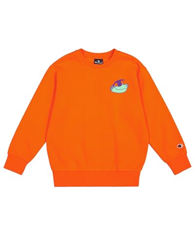 Champion Legacy Play With Graphics B (306909) – Ultraleichtes, weiches, kompaktes Polyfleece-Sweatshirt mit Rundhalsausschnitt, Mandarin Orange (TNT), 9–10 Jahre (M), Jungen FW24 von Champion