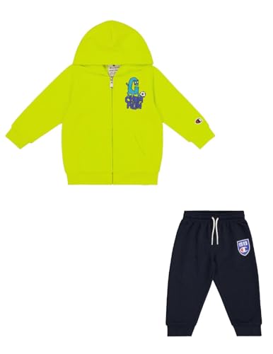 Champion Legacy Play With Graphics TD (306915) – Ultraleichter Powerblend-Fleece-Kapuzenanzug, mehrfarbig, Schwefelgelb/Marineblau (ALO/NNY), 9 Monate (74), Jungen FW24 von Champion