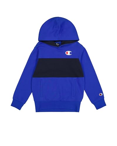 Champion Legacy Retro Sport B (306849) – Ultraleichter, weicher, kompakter Fleece-Farbblock-Hoodie, Deep Blue/Navy (BAI/NNY), 7–8 Jahre (S), Jungen FW24 von Champion