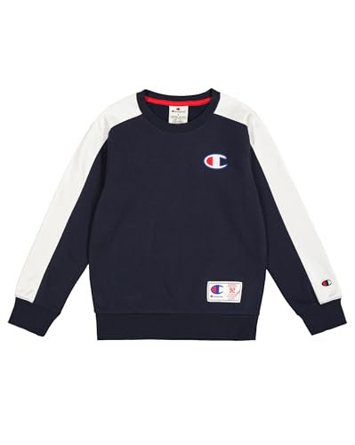 Champion Legacy Retro Sport B (306850) – Ultraleichtes, weiches, kompaktes Fleece-Sweatshirt mit Rundhalsausschnitt, Marineblau/Weiß (NNY/WHT), 9–10 Jahre (M), Jungen FW24 von Champion