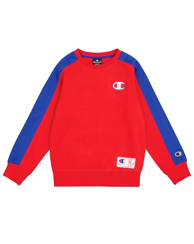 Champion Legacy Retro Sport B (306850) – Ultraleichtes, weiches, kompaktes Fleece-Sweatshirt mit Rundhalsausschnitt, Vermilion/Deep Blue (CRD/BAI), 5–6 Jahre (XS), Jungen HW24 von Champion