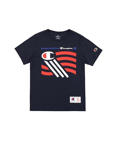 Champion Legacy Retro Sport B (306854) – Grafisches SS-T-Shirt mit Rundhalsausschnitt, Marineblau (NNY), 3–4 Jahre (XXS), Jungen FW24 von Champion