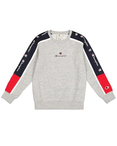 Champion Legacy Retro Sport B (306857) – Ultraleichtes, weiches, kompaktes Fleece-Sweatshirt mit Rundhalsausschnitt, Melange-Grau/Marineblau (NOXM/NNY/WHT), 11–12 Jahre (L), Kind FW24 von Champion
