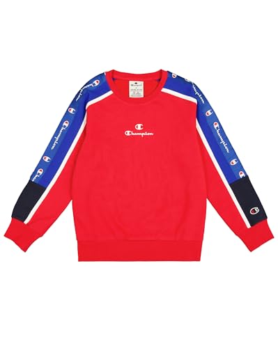 Champion Legacy Retro Sport B (306857) – Ultraleichtes, weiches, kompaktes Fleece-Sweatshirt mit Rundhalsausschnitt, Vermilion/Deep Blue (CRD/BAI/WHT), 11–12 Jahre (L), Jungen HW24 von Champion
