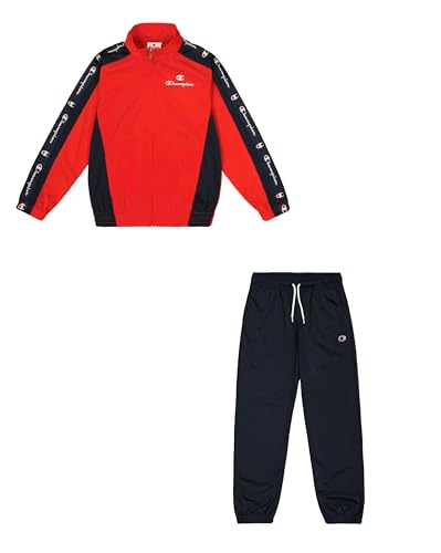 Champion Legacy Retro Sport B (306863) – Spezieller PolyWarpKnit Semidull-Trainingsanzug mit hohem Kragen, mehrfarbiges Zinnoberrot/Marineblau (CRD/NNY), 9–10 Jahre (M), Kind FW24 von Champion