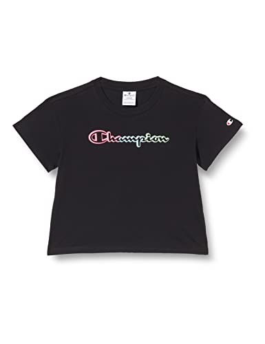 Champion Mädchen Legacy Color Ground Logo Boxy S/S T-Shirt, Schwarz, 3-4 Jahre von Champion
