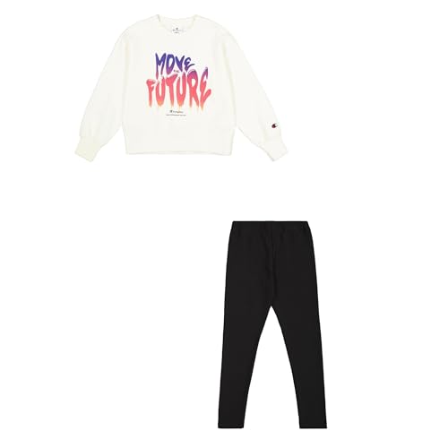 Champion Mädchen Legacy Script Shop G (405043) -Ultra-Light Soft Compact Powerblend Fleece Crewneck & Leggings Anzug, Rosa (WW003), 3-4 Jahre von Champion