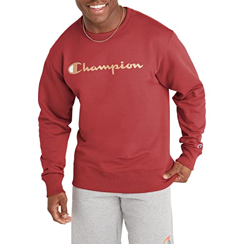 Champion Men's Powerblend Fleece Crew, Script Logo Sweatshirt, Redwood Red-y07718, S von Champion