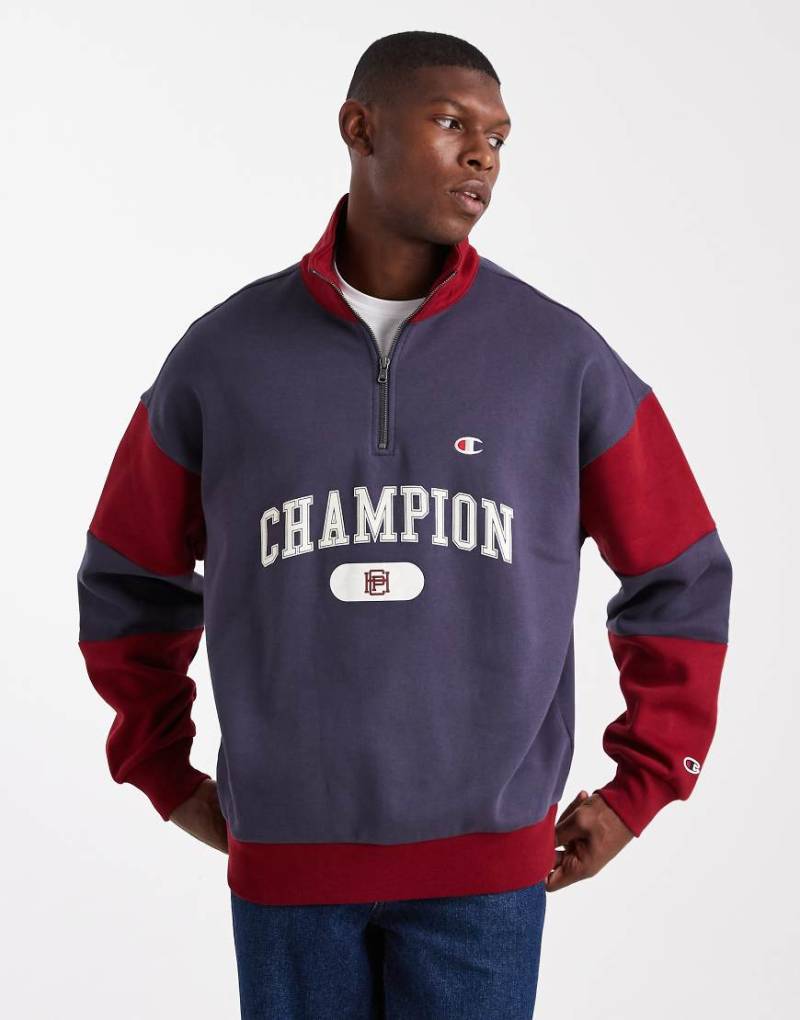 Champion - Rochester - College-Sweatshirt in Rot und Marineblau mit halblangem Reißverschluss von Champion
