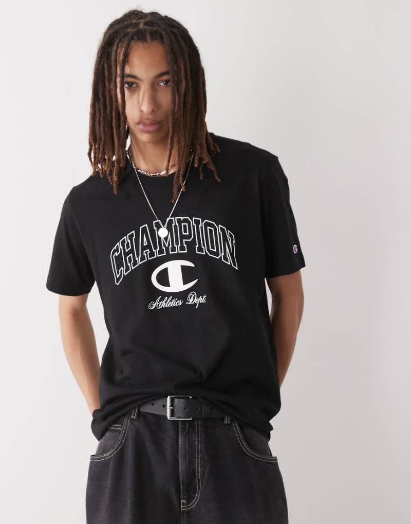 Champion - T-Shirt in Schwarz mit Rundhalsausschnitt und College-Logo von Champion