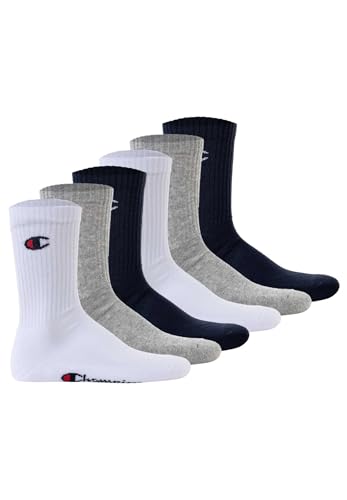 Champion Unisex Socks Basics 6pk Crew Füßlinge, Hellgrau Meliert, Weiß, Schwarz, 43-46 EU von Champion