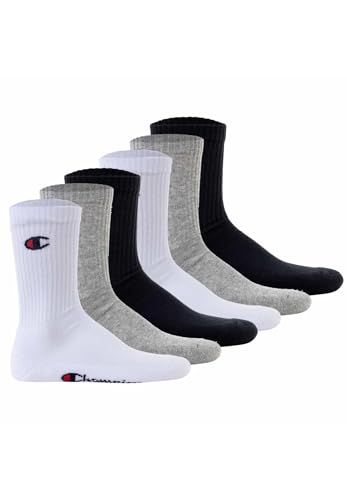 Champion Unisex Basics 6pk Crew Sportsocken, Marineblau, Weiß, Hellgrau Meliert, 39-42 EU von Champion
