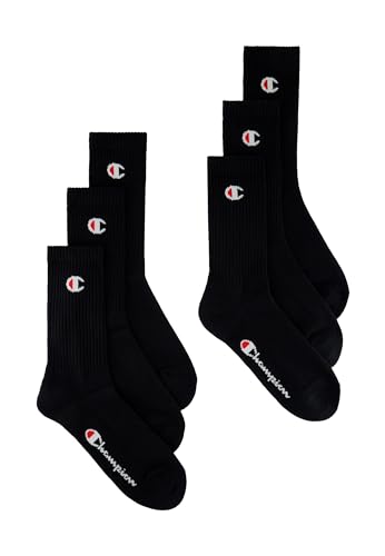 Champion Unisex Socks Basics 6pk Crew Füßlinge, Schwarz, 35-38 EU von Champion