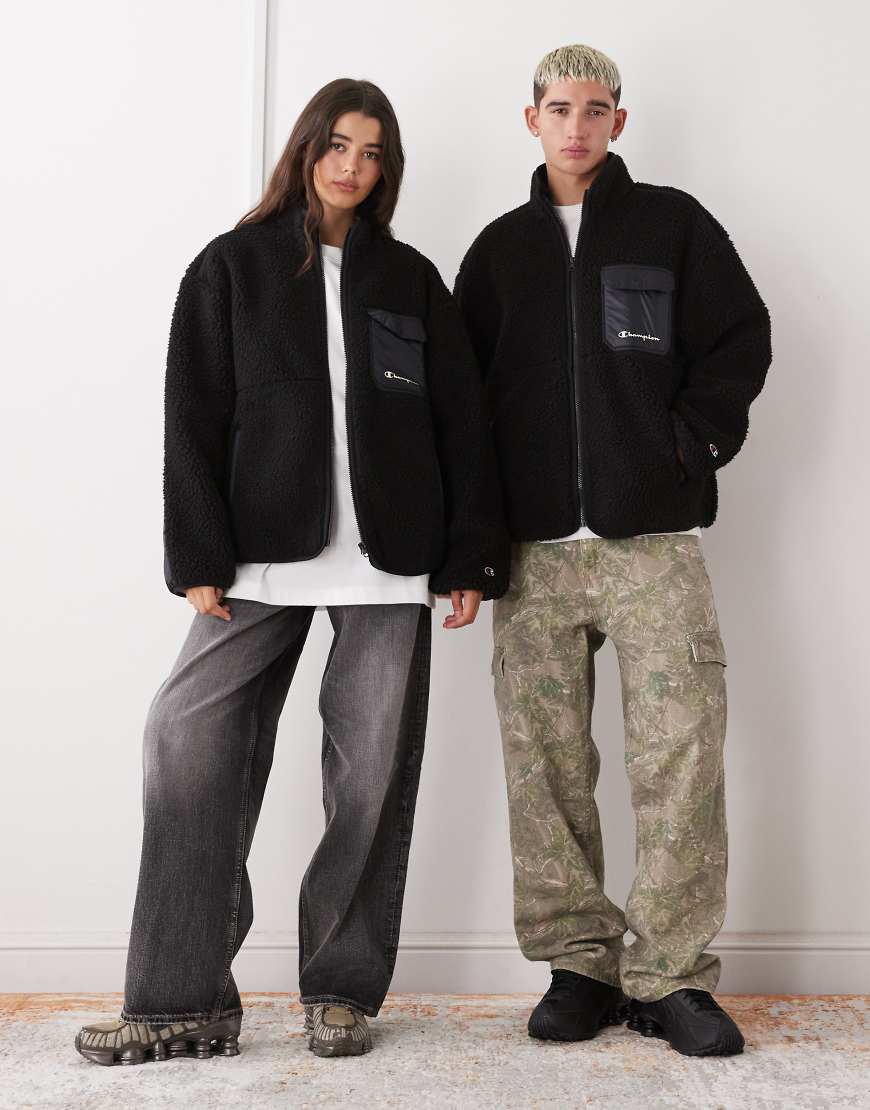 Champion - Unisex-Jacke aus Fleece in Schwarz mit Reißverschluss von Champion