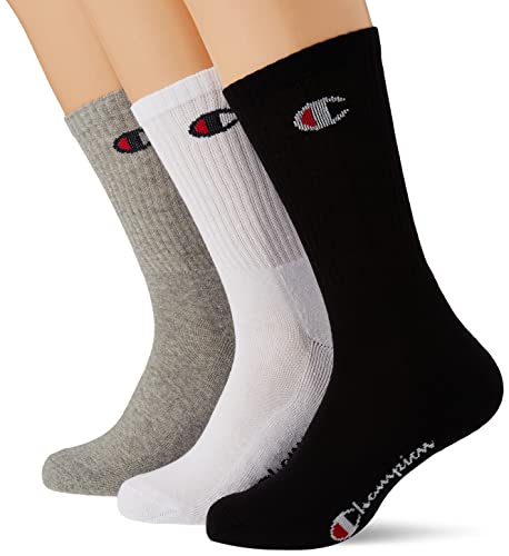 Champion Unisex Kinder Core-Junior 3PP Crew Socken, Hellgrau Meliert, Weiß, Schwarz, 27-30 EU (3er Pack) von Champion