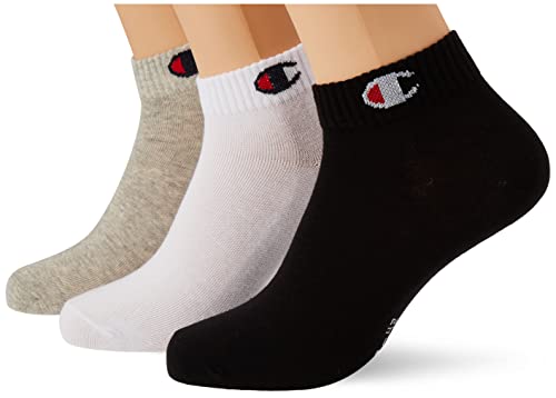 Champion Unisex Kinder Core- Junior 3PP Quarter Socken, Hellgrau Meliert, Weiß, Schwarz, 31-34 (3er Pack) von Champion