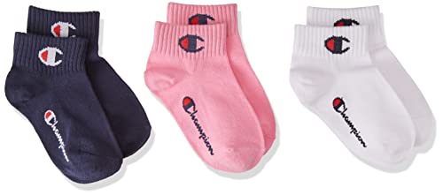 Champion Unisex Kinder Core- Junior 3PP Quarter Socken, Rosa Fuchsia, Weiß, Marineblau, 27-30 (3er Pack) von Champion