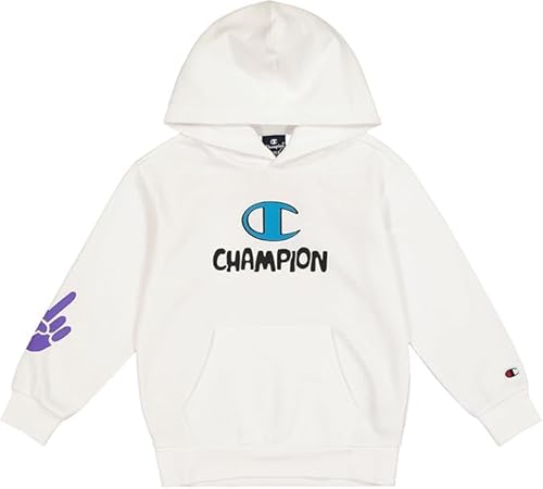 Champion Unisex Kinder Legacy Play with Graphics B (306908) -Ultra-Light Soft Compact Polyfleece Hooded Kapuzenpullover, Weiß (Ww001), 13-14 Jahre von Champion