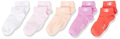 Champion Unisex Kinder Seasonal 5pp Junior Quarter socken, Rosa/Weiß/Violett (PS182), 31-34 cm von Champion