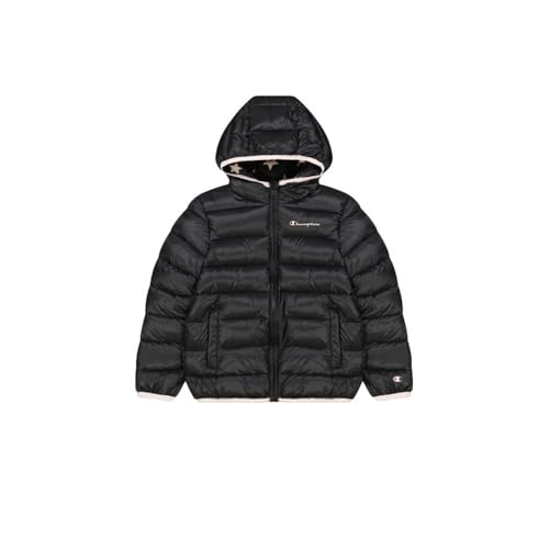 Champion Unisex-Kinder und Jugendliche Outdoor-Small Script Logo Jacke, Schwarz/Pfirsich, 9-10 Jahre von Champion
